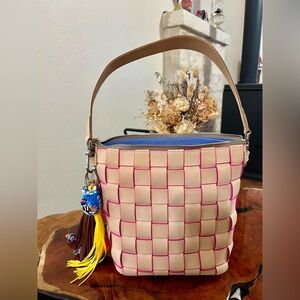 Consuela Jody Wedge Wooven Leather Neon Pink Yellow Convertible Extra Charms NEW